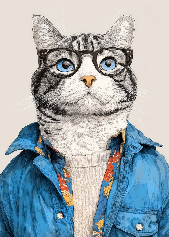 Cool Cat In Glasses by Justyna Jaszke — canvas wall art