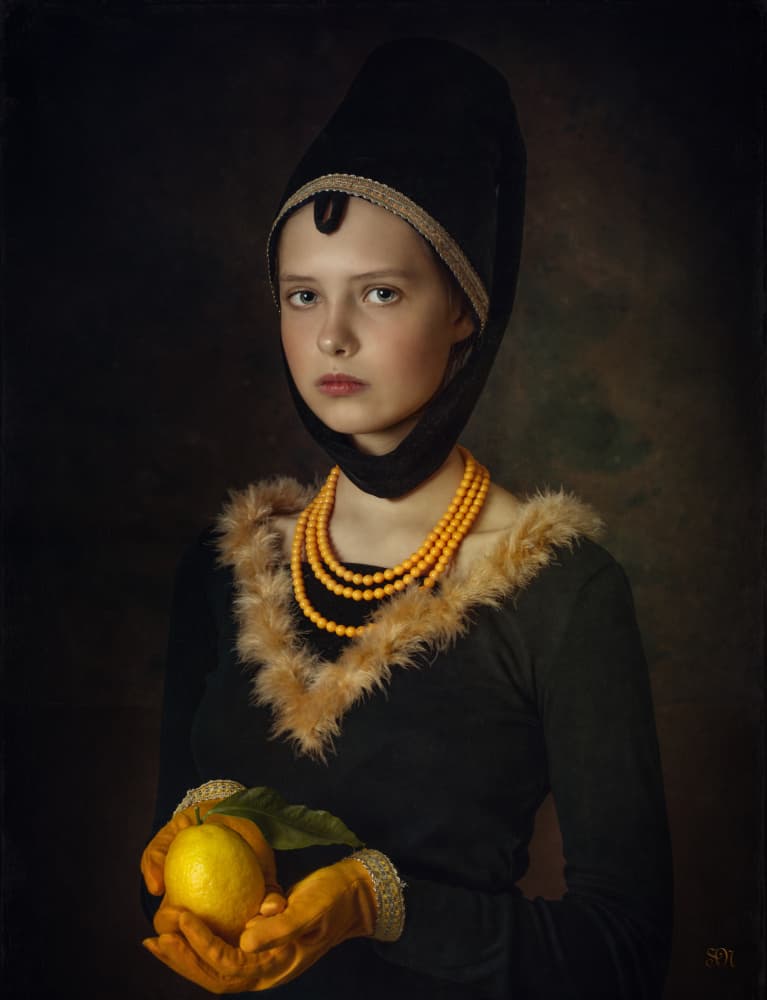 Elegant Girl with Lemon by Svetlana Melik-Nubarova — canvas wall art