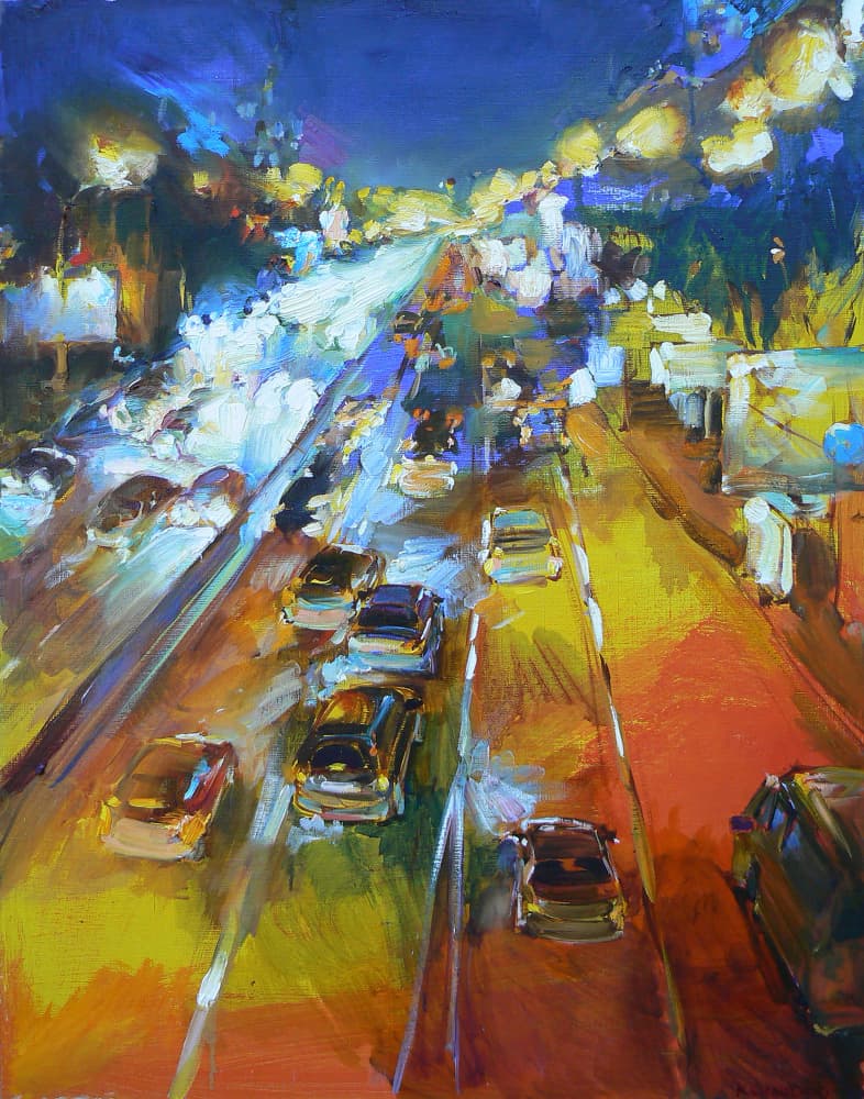 Vibrant City Night Highway by Andrii Kutsachenko — canvas wall art