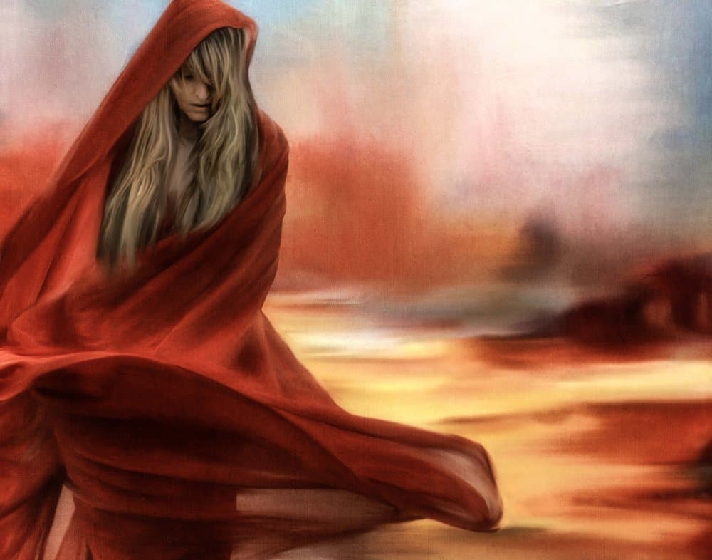 Red Hooded Figure by Charlaine Gerber — canvas wall art