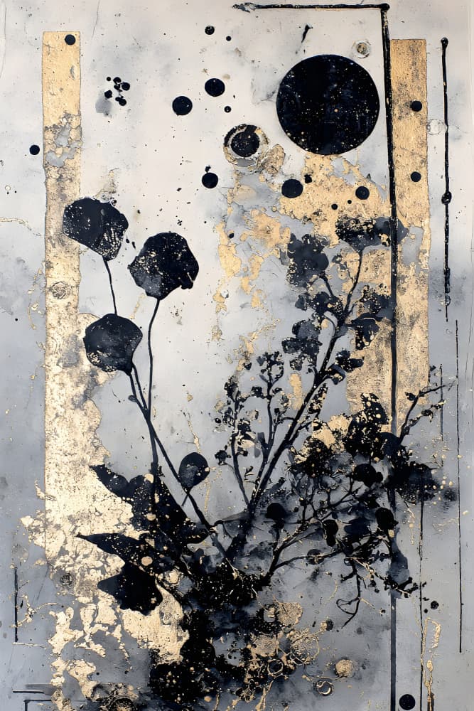 Black Gold Botanical Moon by Miguel Bruzual — canvas wall art