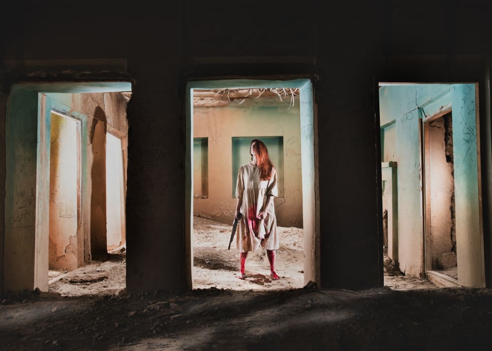 Bloody Woman Derelict Hall by Hooman Sedaghi — canvas wall art