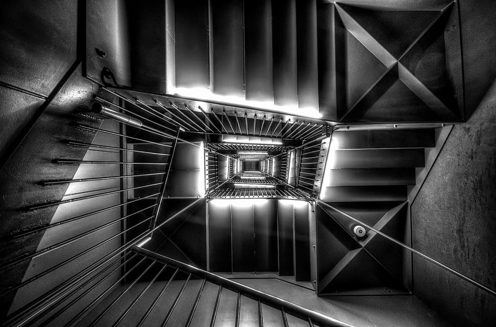 Geometric Stairwell Ascent by Tomoshi Hara — canvas wall art