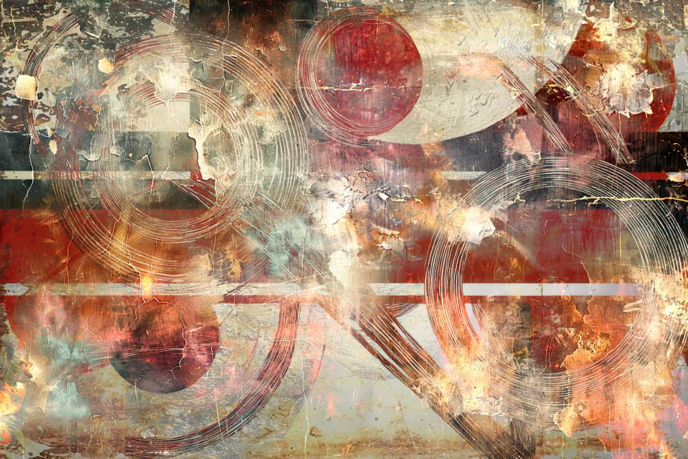 Distressed Red Circles by Rafal Kulik — canvas wall art