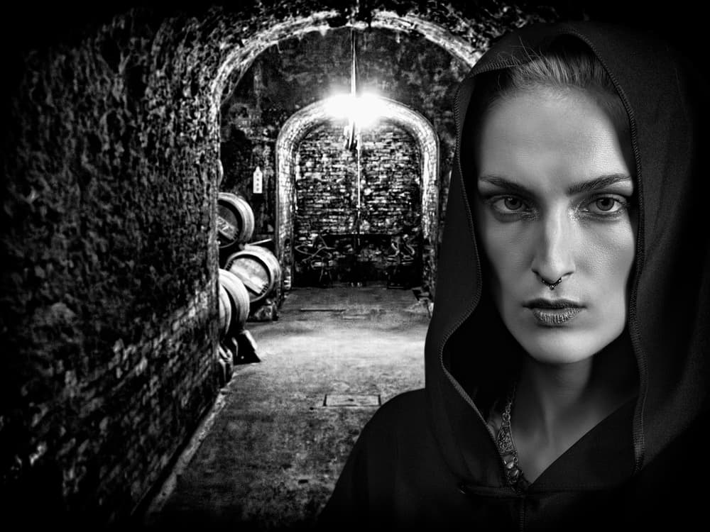 Mysterious Hooded Woman by Luc Stalmans — canvas wall art