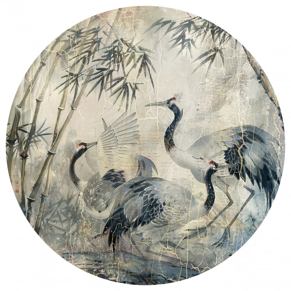 Elegant Cranes and Bamboo by Rafal Kulik — canvas wall art