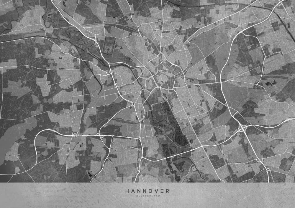 Grayscale Hannover Map by Rosana Laiz Blursbyai — canvas wall art
