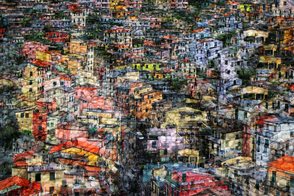 Colorful Hillside Town by Hans-Wolfgang Hawerkamp — canvas wall art
