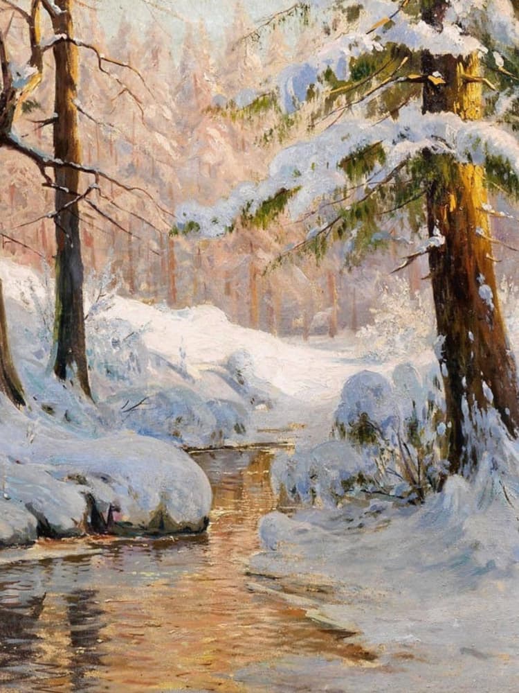 Sunlit Winter Forest Stream by Jolly and Dash — canvas wall art