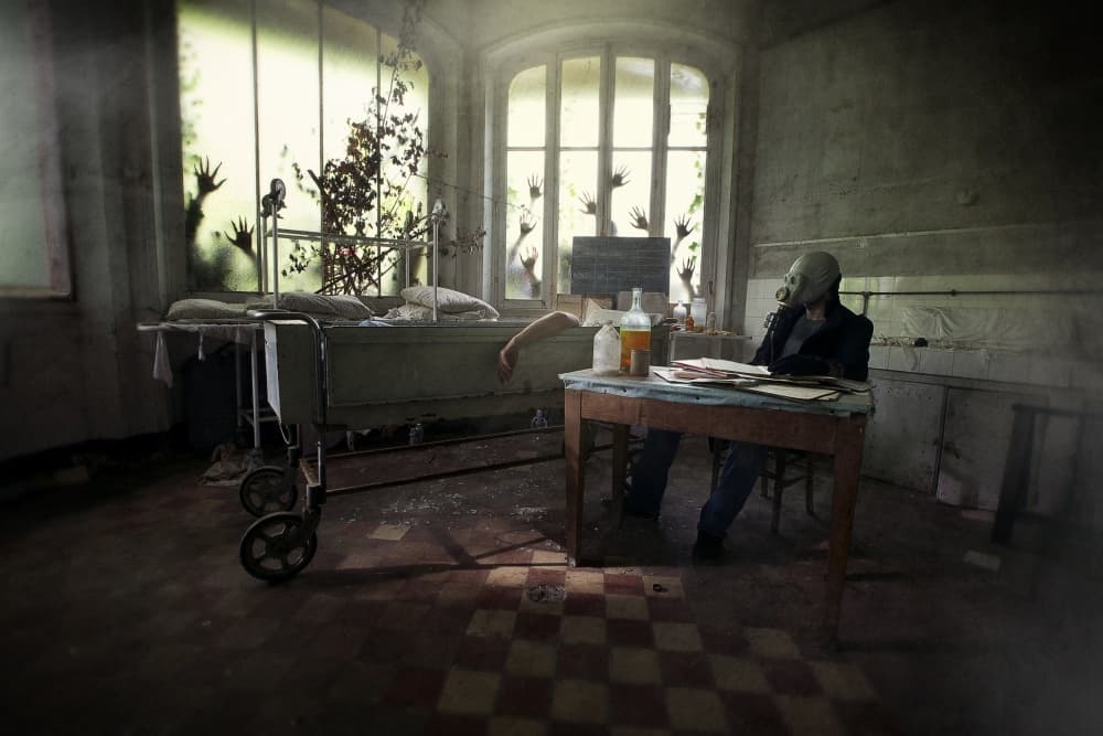 Gas Mask Horror Room by Sebastien DEL GROSSO — canvas wall art