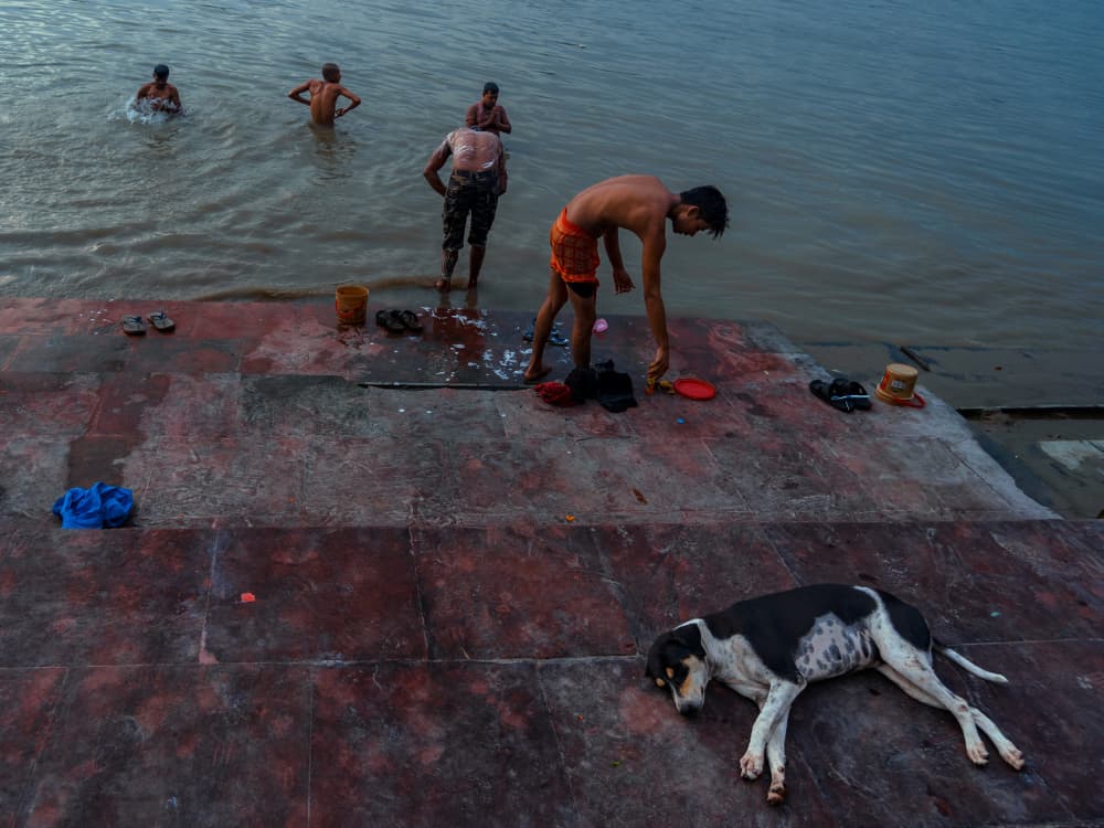 River Steps Daily Life by Kuntal Biswas — canvas wall art