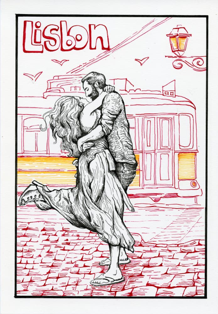Lisbon Love Embrace by Olga Galeeva — canvas wall art