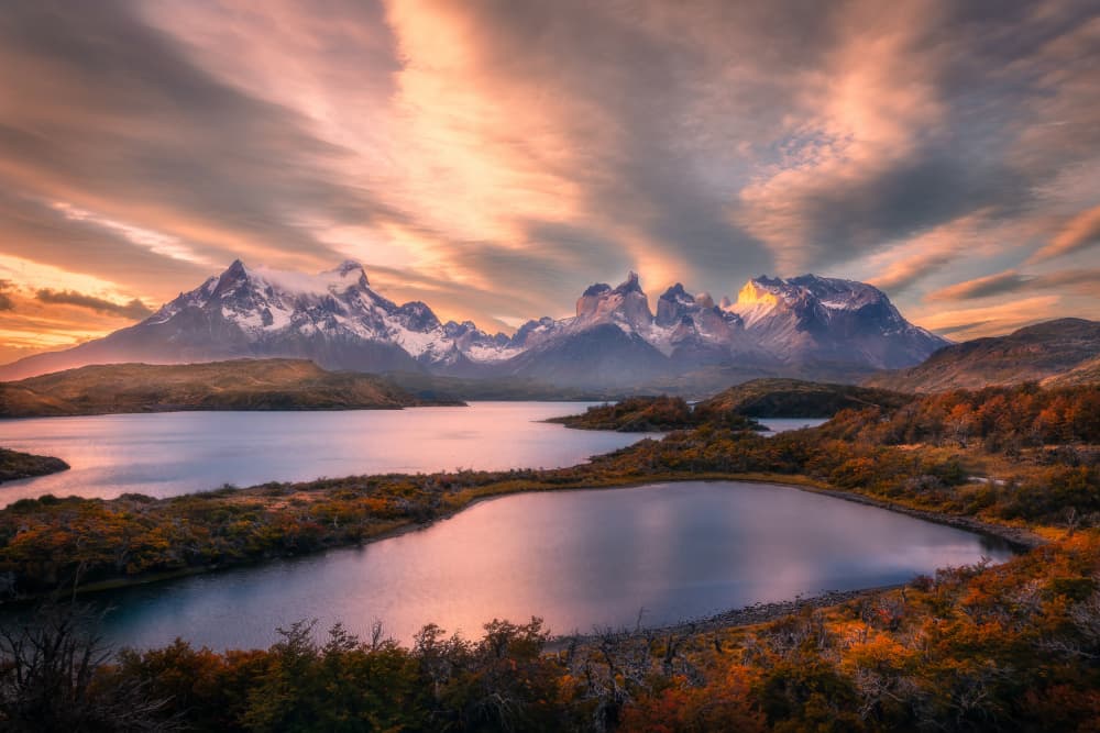 Golden Autumn Mountain Landscape by Gu and Hongchao — canvas wall art