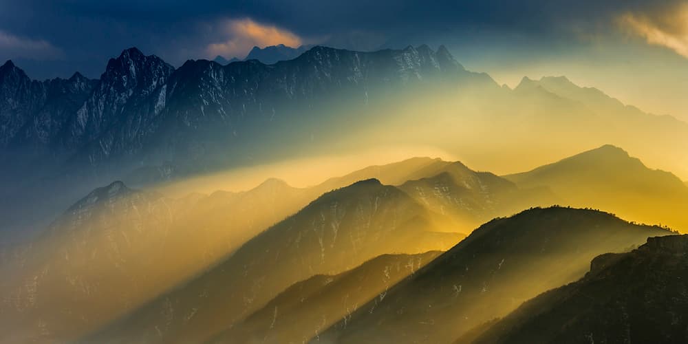 Golden Sun Rays Over Mountains by Hua Zhu — canvas wall art
