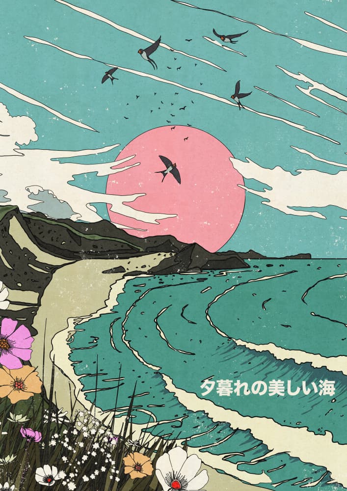 Japanese Sunset Coast by Nicholas — canvas wall art