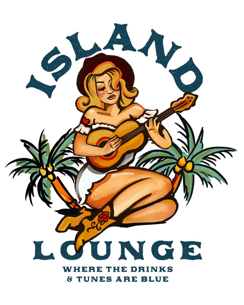 Island Lounge Tropical Pin Up Girl Playing Guitar by The Whiskey Ginger — canvas wall art