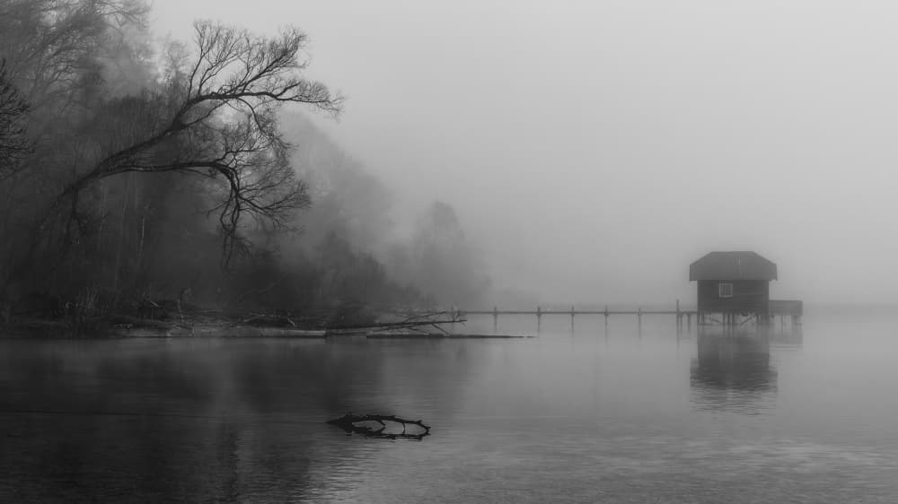 Misty Lake Cabin by Andy Dauer — canvas wall art