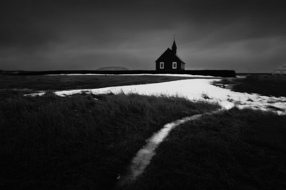 Moody Black Church Landscape by Yongnan Li (李永男) — canvas wall art