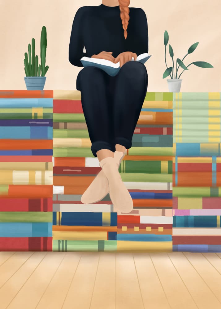 Cozy Girl Reading by Flow Line — canvas wall art