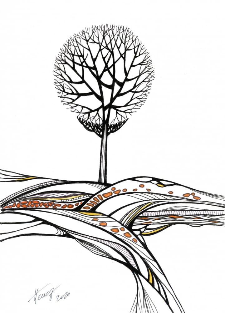 Stylized Bare Tree Landscape by Aniko Hencz — canvas wall art