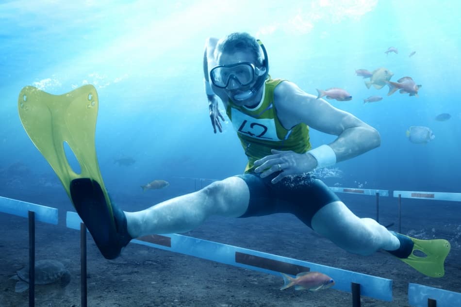 Underwater Hurdle Race by Christophe Kiciak — canvas wall art