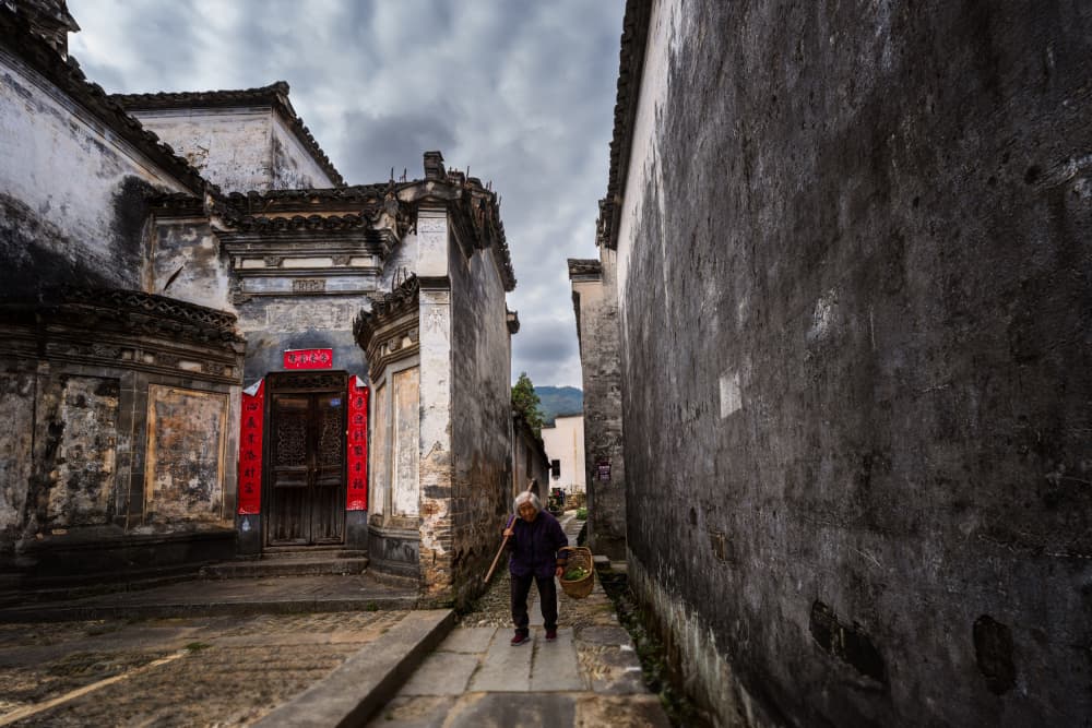 Ancient Village Lane Stroll by Ling Jiang — canvas wall art