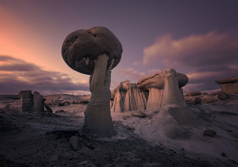 Desert Mushroom Rock Sunset by Ruiqing P. — canvas wall art