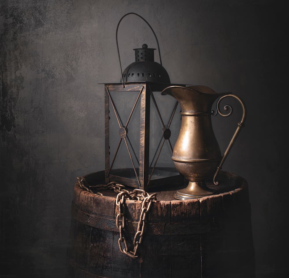 Rustic Lantern and Pitcher by Margareth Perfoncio — canvas wall art