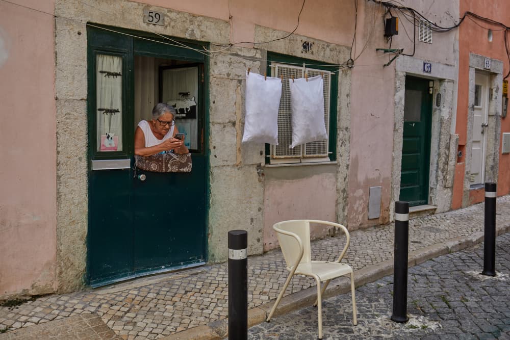 Elderly Woman City Street by Wiolett — canvas wall art