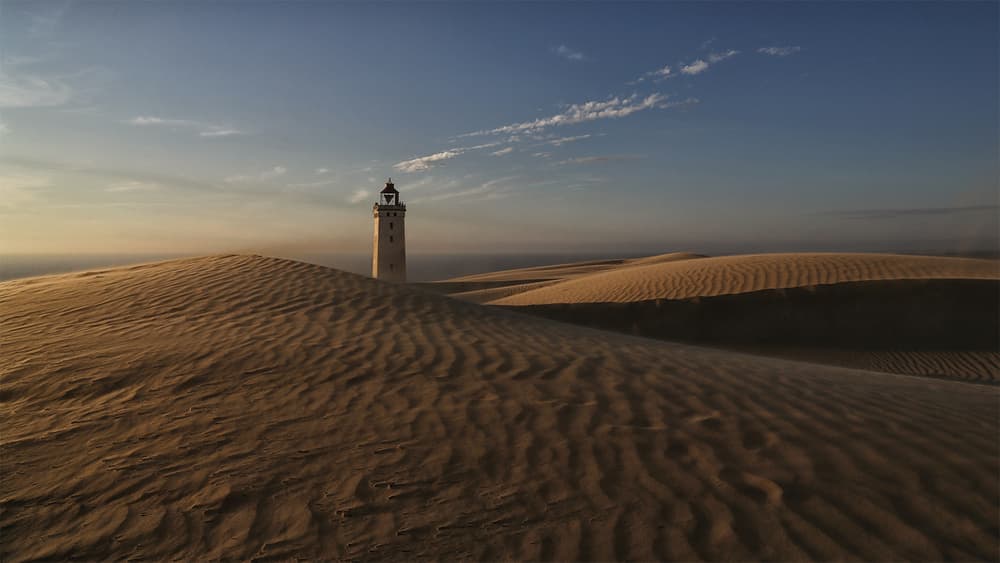 Golden Dune Lighthouse by Leif Løndal — canvas wall art