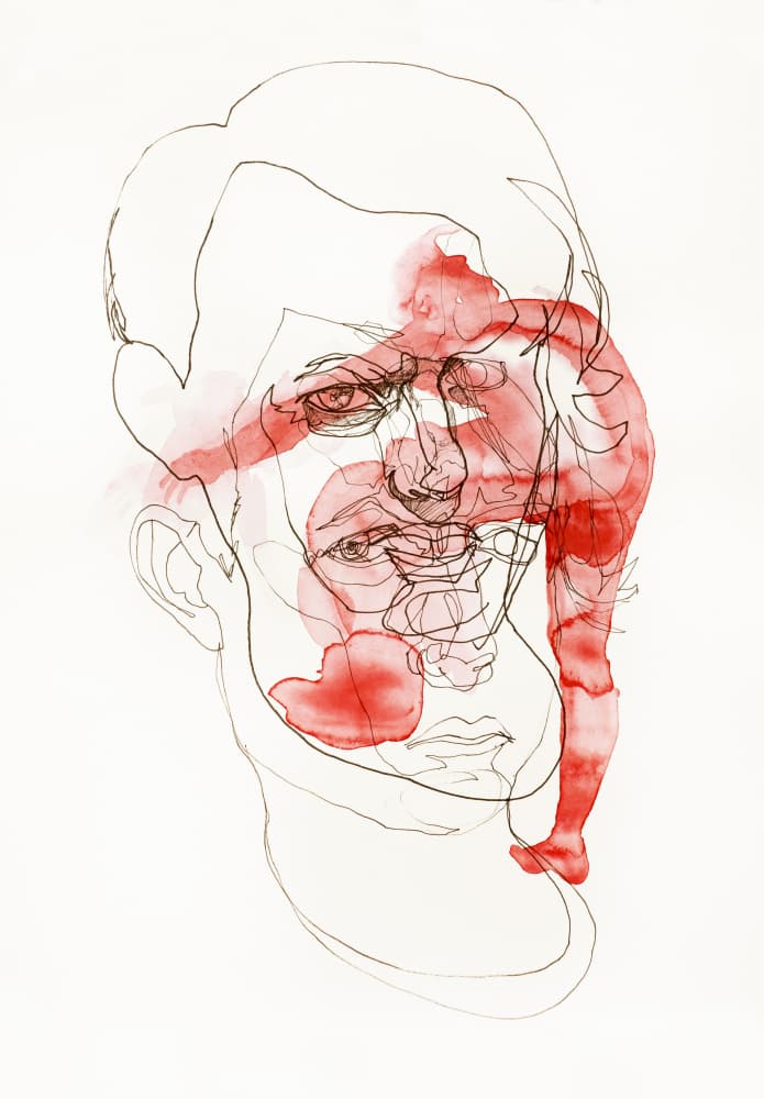 Red Abstract Face by Joshua Hoskins — canvas wall art