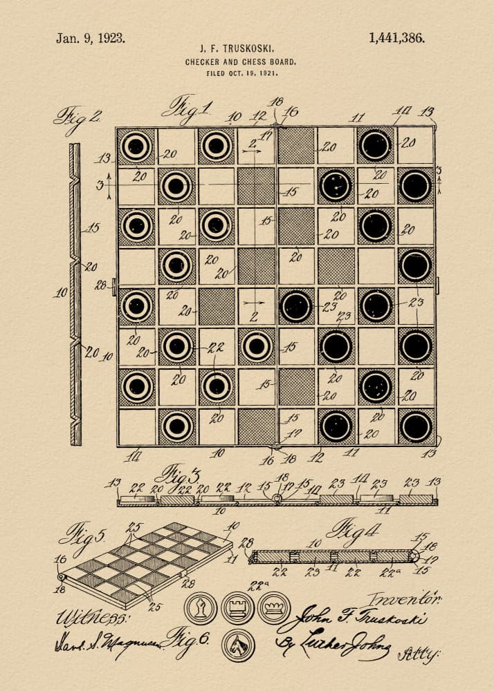 Vintage Chess Checkers Patent by Andreas Magnusson — canvas wall art