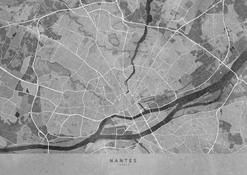 Nantes Grayscale Map by Rosana Laiz Blursbyai — canvas wall art
