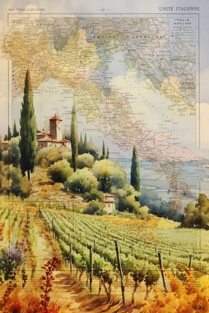 Tuscan Vineyard Map by thomas chedeville — canvas wall art