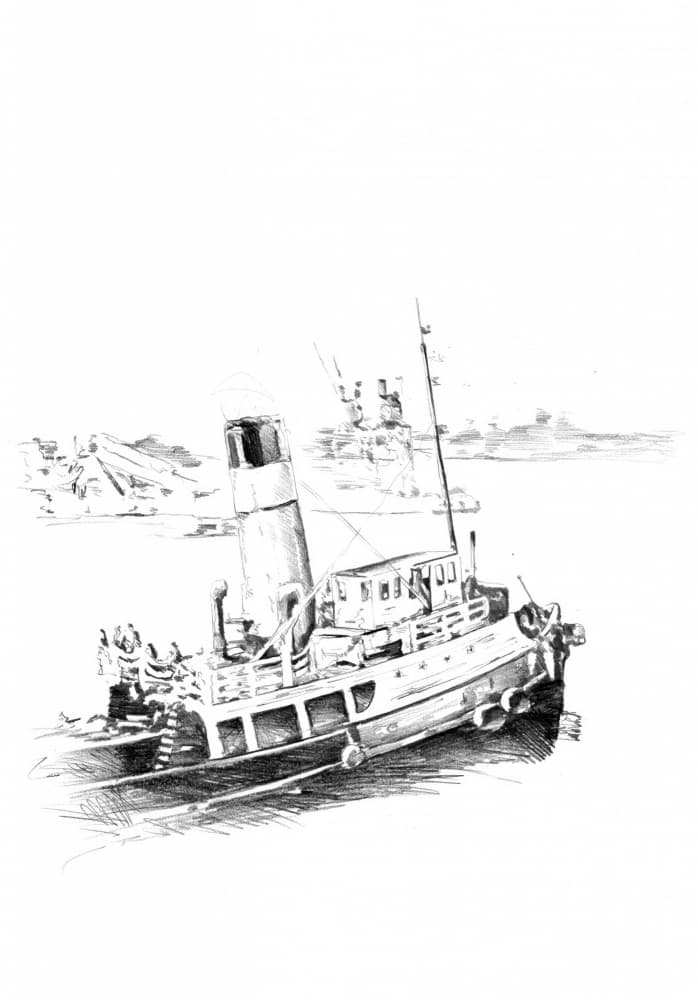 Classic Tugboat Sketch by Kulik — canvas wall art