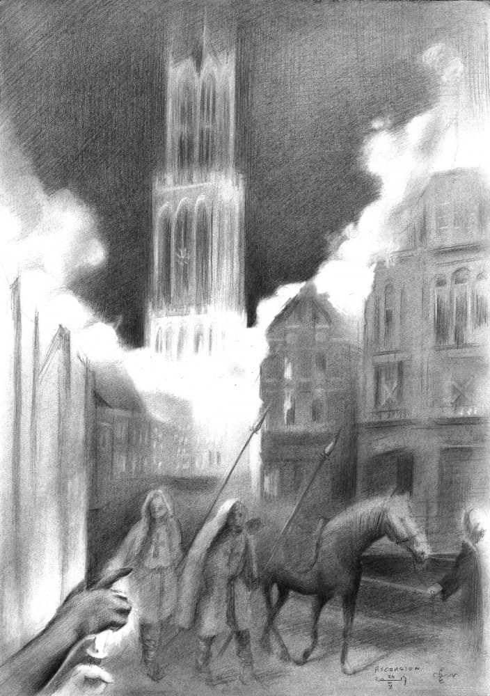 Medieval City Burning by Corné Akkers — canvas wall art