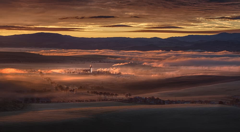 Misty Valley Golden Morning by Peter Svoboda MQEP — canvas wall art
