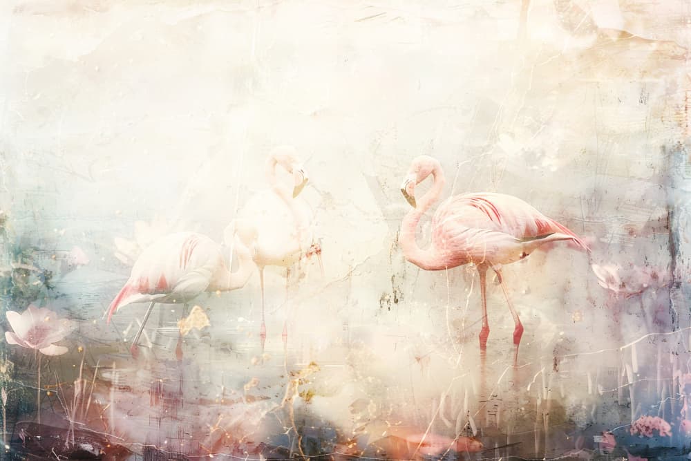 Dreamy Pastel Flamingos by Rafal Kulik — canvas wall art