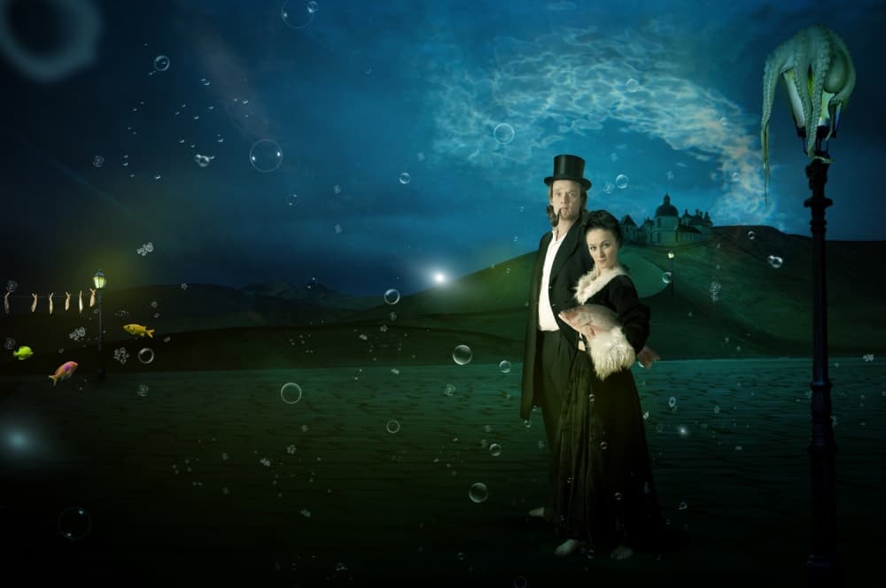Surreal Couple And Octopus by Christine von Diepenbroek — canvas wall art