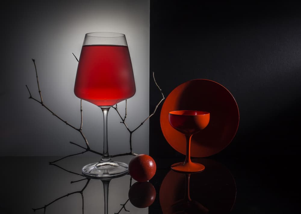 Elegant Red Glass Still Life by Evgeniy Popov — canvas wall art