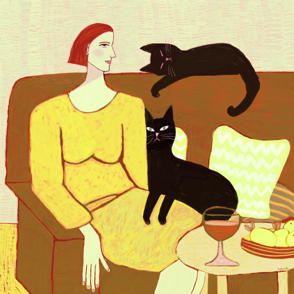 Woman with Black Cats by Sharyn Bursic — canvas wall art