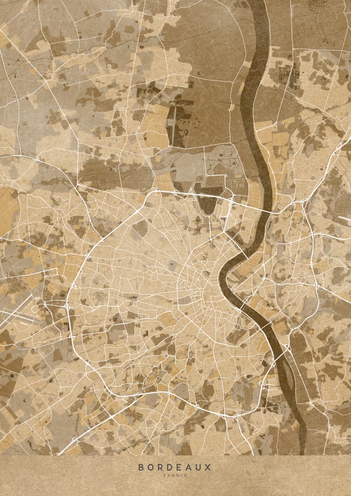 Bordeaux France Map by Rosana Laiz Blursbyai — canvas wall art