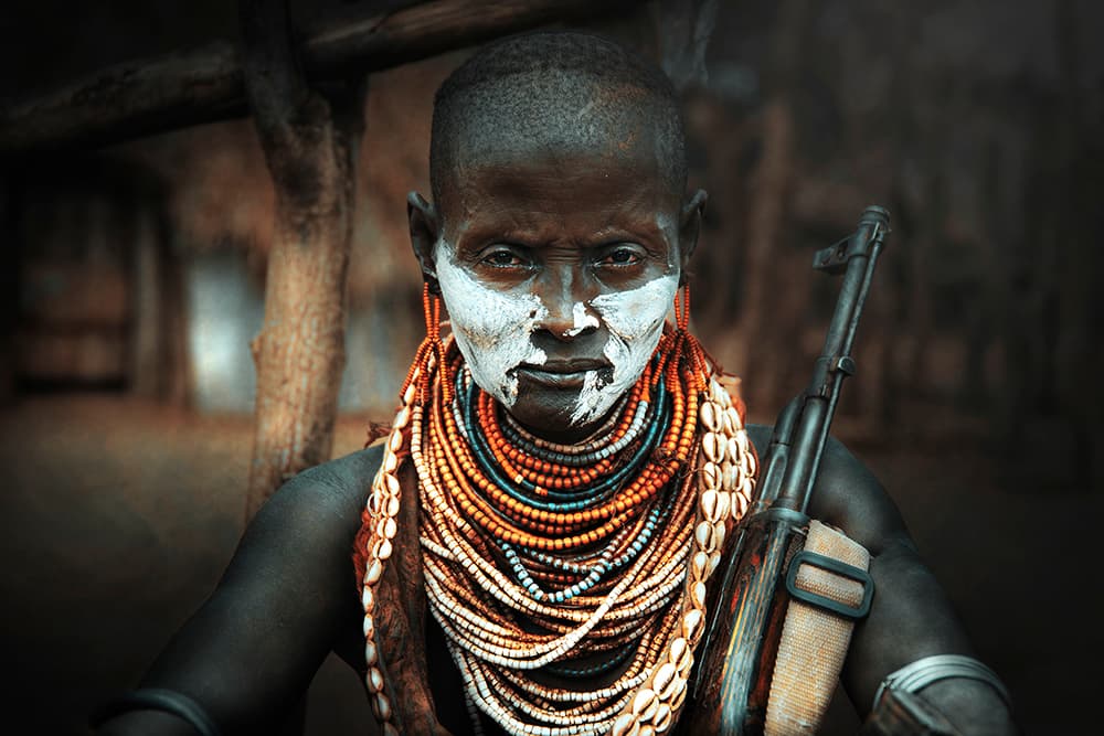 Painted Warrior with Rifle by Svetlin Yosifov — canvas wall art