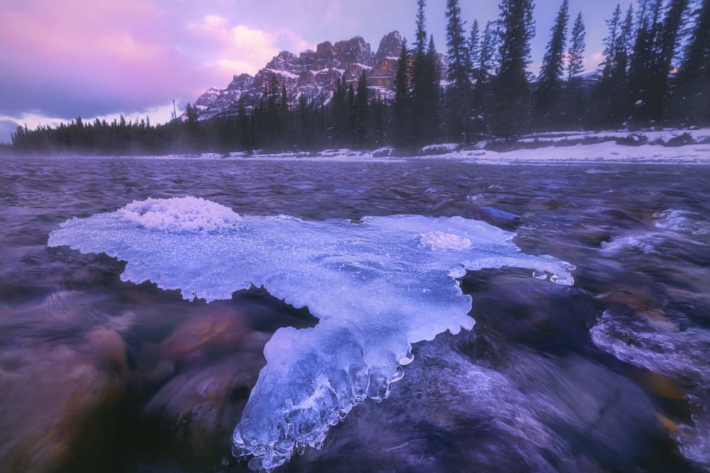 Purple River Ice Landscape by Jenny L. Zhang — canvas wall art