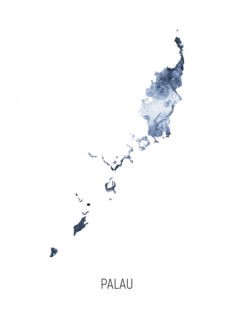 Palau Watercolor Map by Michael Tompsett — canvas wall art