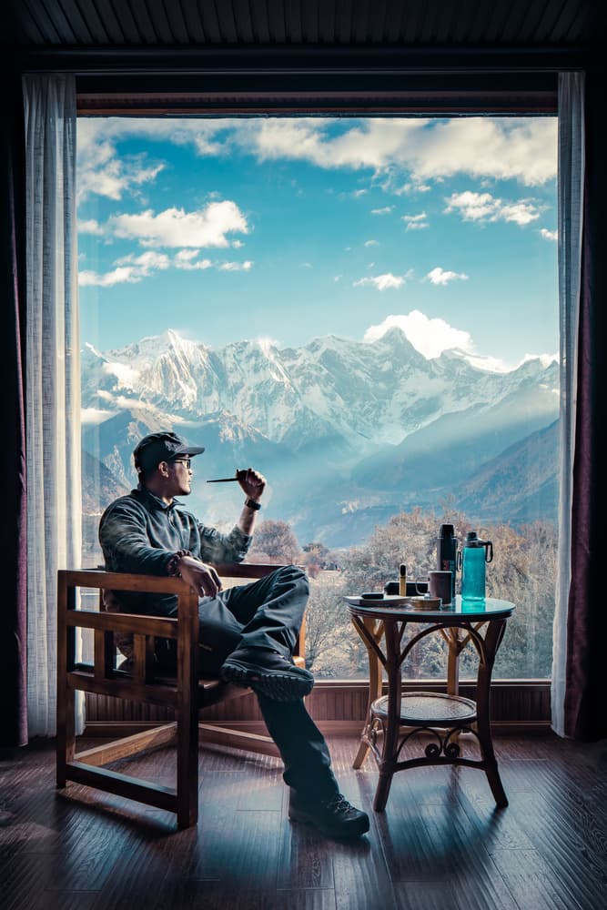 Man At Mountain Window by qiye — canvas wall art