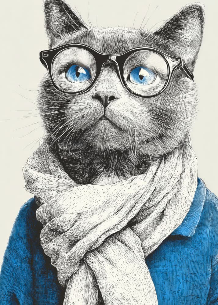 Smart Cat with Glasses by Justyna Jaszke — canvas wall art