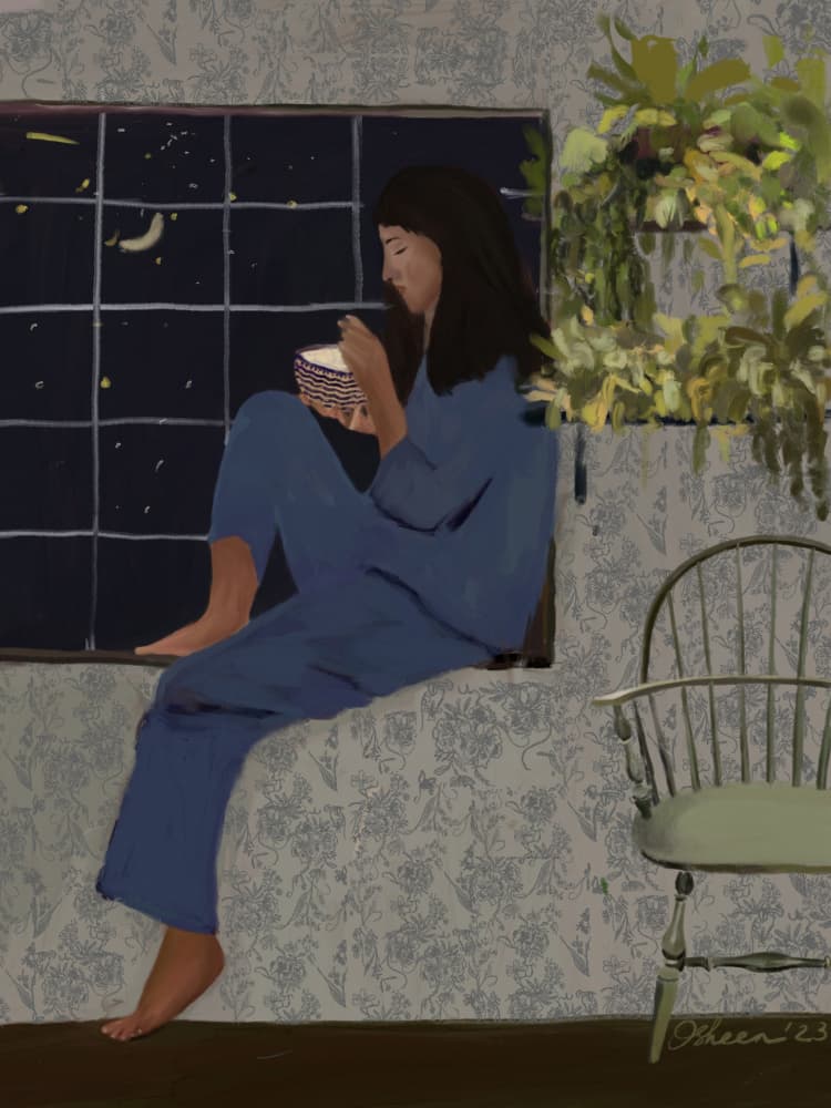 Moonlit Window Meal by Osheensgallery — canvas wall art