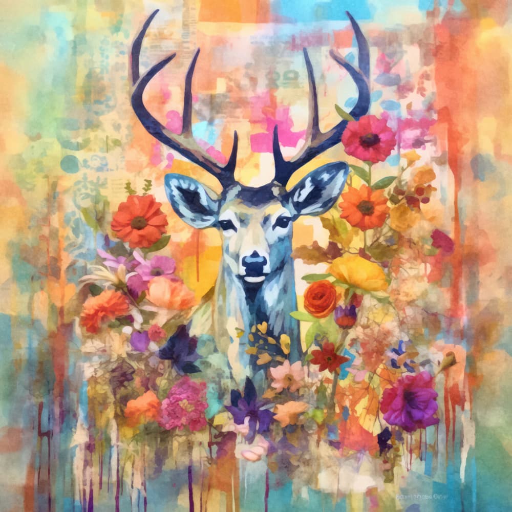 Colorful Floral Deer by Andrea Haase — canvas wall art
