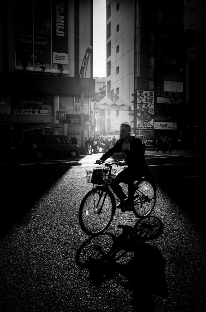 Urban Cyclist Shadow Play by Kenichiro Tsukada — canvas wall art